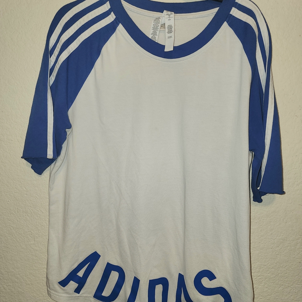 Adidas Women's Blue and White Short Sleeve Tee